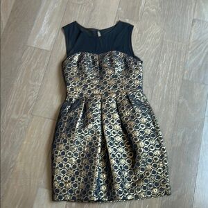 Club Monaco Black and Gold Pleated Sheath Dress